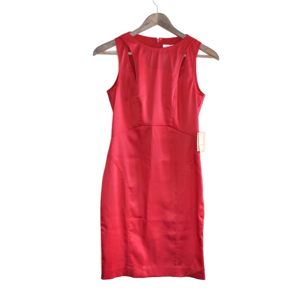 Rachel Roy NWT Geranium Red Silk Effect Sheen Sheath Dress 2